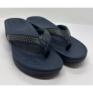 Vionic Pacific Kehoe Leather Sandals Studded Flip Flops 7 Orthotic Navy Blue